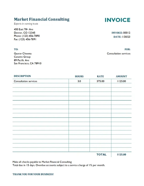 Financial Consulting Services Invoice
