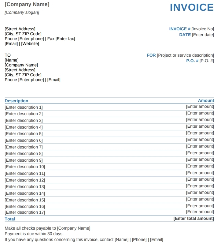 Professional Invoice with Itemized Table