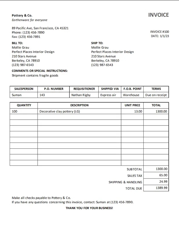 Professional Sales Detail Invoice