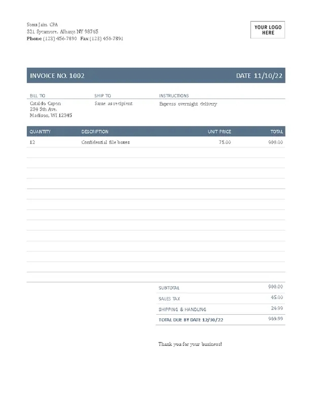 Timeless with Price and Service List Invoice